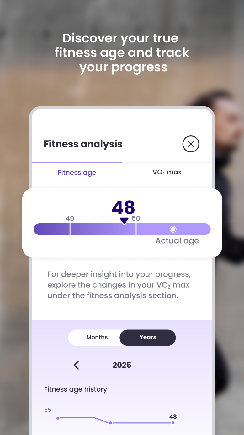 MiaHealth-appskjerm — kondisalder-tracker